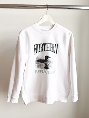 Northern Reflections Loon Nature Graphic Sweatshirt M 22x26.75 White Cottagecore